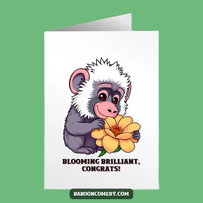 Free Printable Congrats Card: Kawaii Baboon's Gentle Smile for Your Achievement!