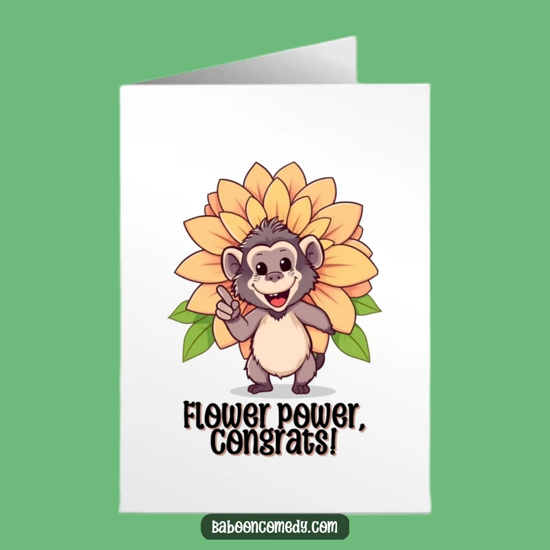Free Printable Congrats Card: Baboon Flower Success Funny Downloadable
