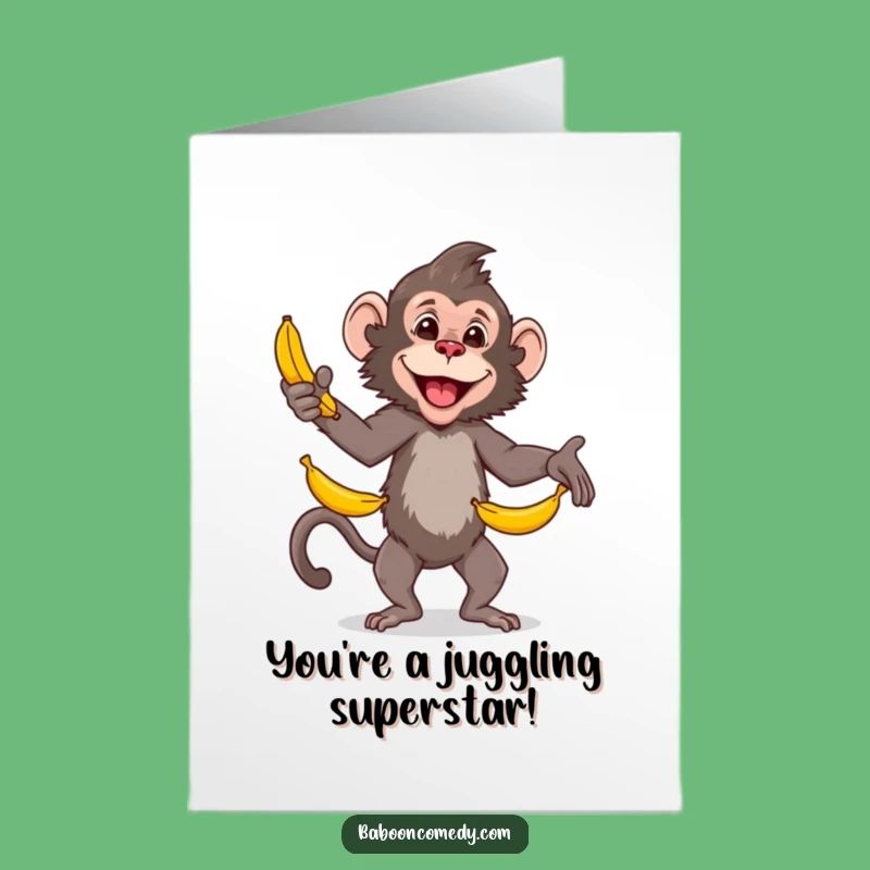 Free Printable Congrats Card: Baboon Banana Juggler! Skillful Downloadable Gift.