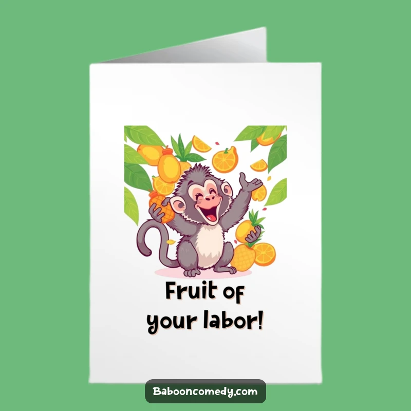 Free Printable Congrats Card: Baboon's Fruity Toss for Your Big Win!