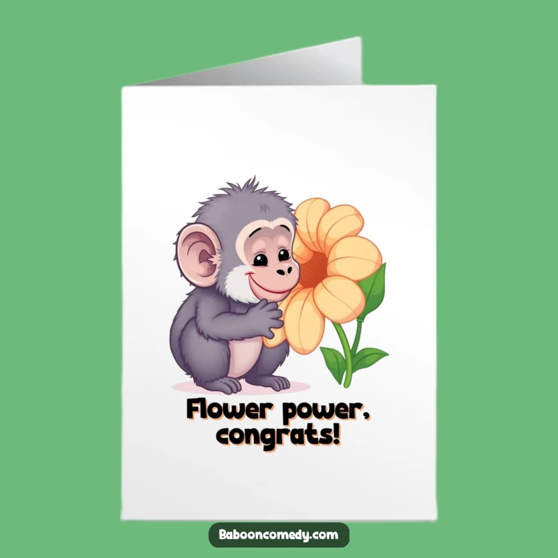 Free Printable Congrats Card: Kawaii Baboon Flower Admiring - Joyful Celebration Downloadable!