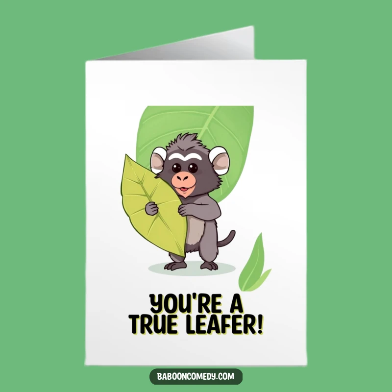 Free Printable Congrats Card: Kawaii Baboon Leaf Shield - Funny Celebration!