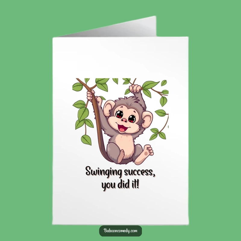 Free Printable Congrats Card: Kawaii Baboon Swinging Victoriously Celebrate - Downloadable!