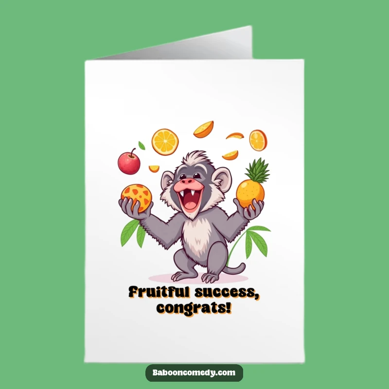 Free Printable Congrats Card: Kawaii Baboon Fruit Toss Celebration - Downloadable Fun!