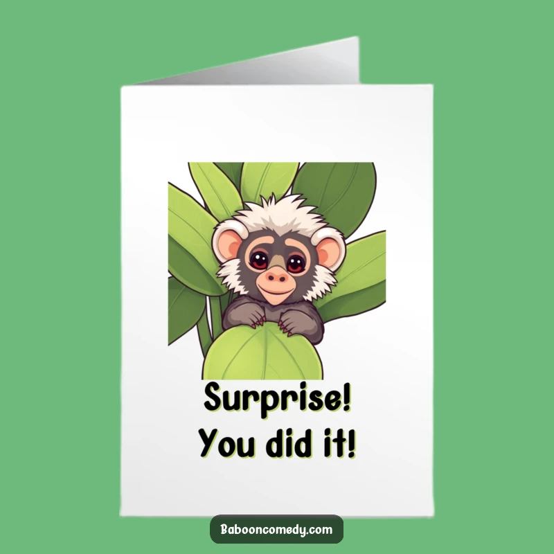 Free Printable Kawaii Baboon Plant Card: Congrats Downloadable Gift with a Wink