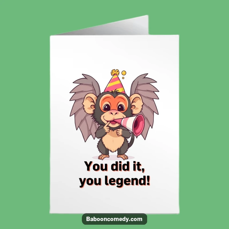 Free Printable Baboon Congrats Card: Funny Noisemaker Celebration, Downloadable Gift