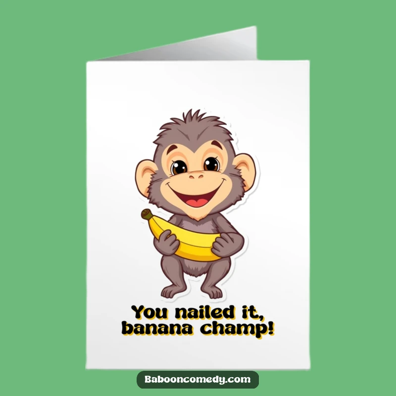 Free Printable Baboon Congrats Card: Banana Grin Downloadable Gift for Celebration
