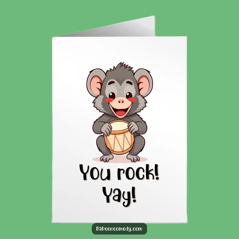 Free Printable Congratulations Card: Drumming Baboon Kawaii Funny Downloadable