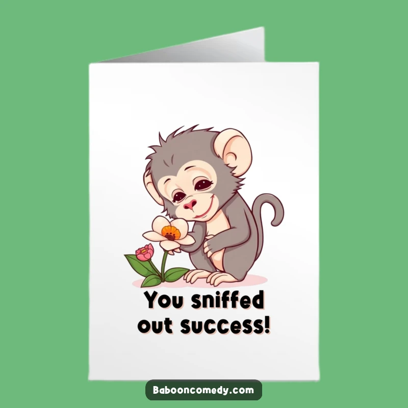 Free Printable Delighted Baboon Flower Congrats Card - Downloadable DIY Celebration