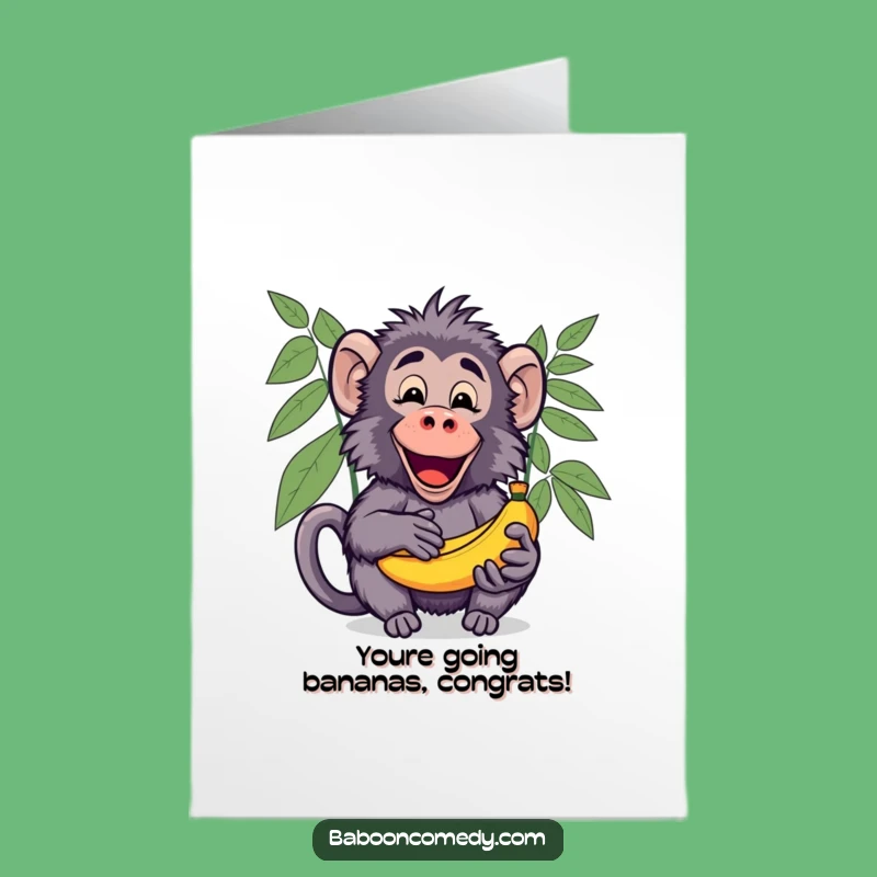 Free Printable Kawaii Baboon Banana Card: Congrats Downloadable Gift for Sharing Success