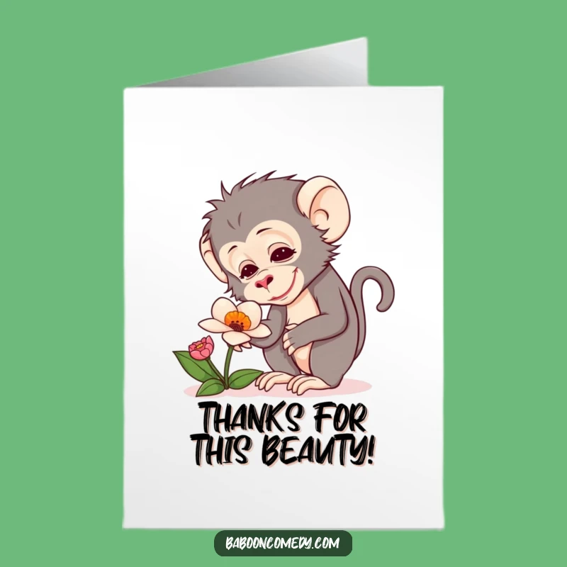 Free Printable Curious Baboon Flower Thank You Card - Downloadable DIY Appreciation