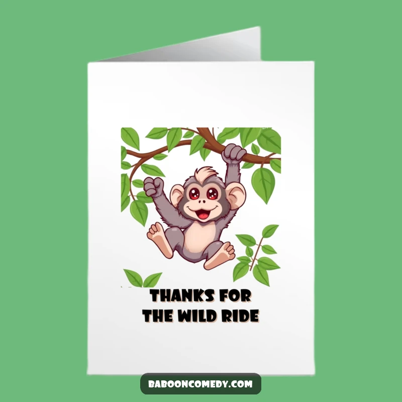 Free Printable Funny Baboon Thank You Card: Swinging Gratitude - Downloadable Appreciation Gift
