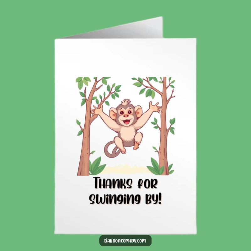 Free Printable Swinging Baboon Thank You Card - Cute Downloadable Gift