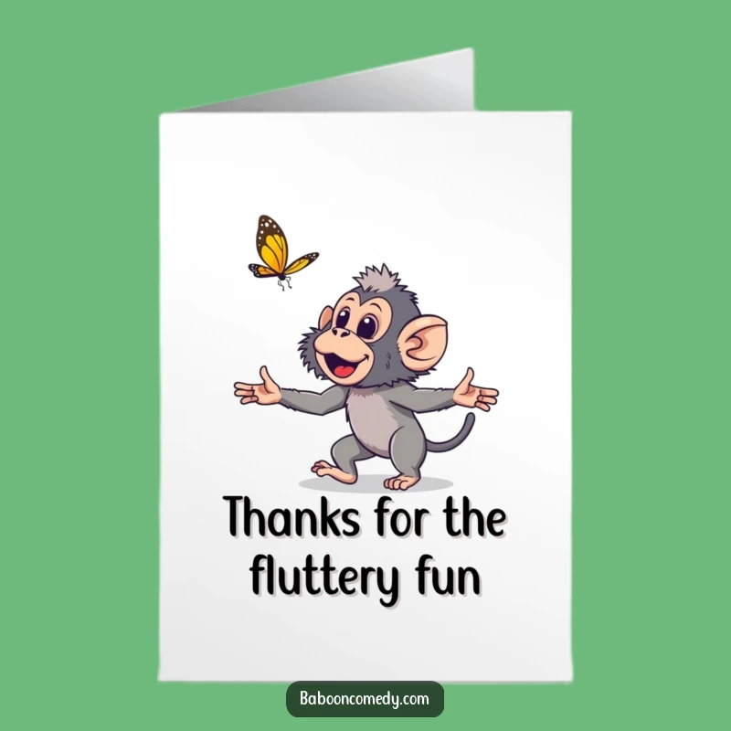 Free Printable Thank You Card: Baboon Butterfly Fun! Heartfelt Downloadable Gift.