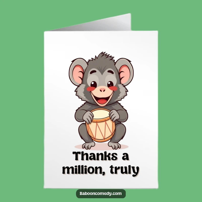 Free Printable Thank You Card: Drumming Baboon Kawaii Funny Downloadable