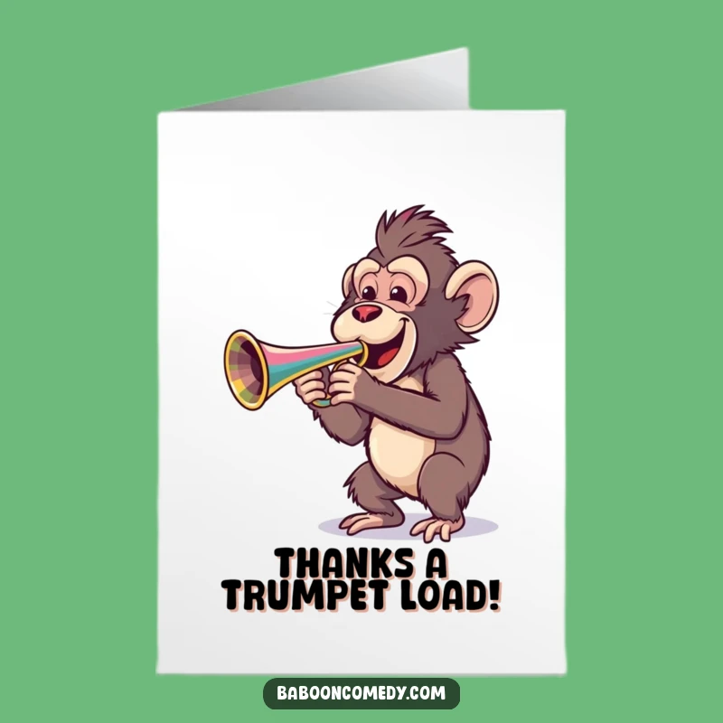 Free Printable Thank You Card: Baboon Trumpet Melody Funny Downloadable