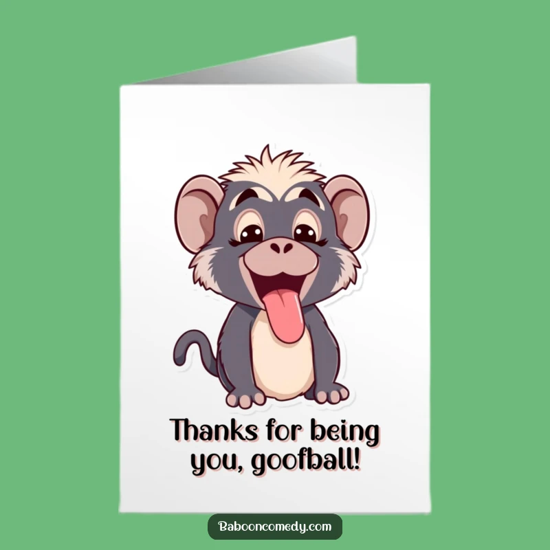 Free Printable Thank You Card: Goofy Kawaii Baboon Tongue Out, Funny Downloadable Appreciation Gift