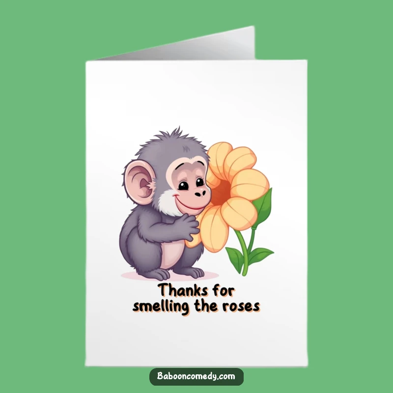 Free Printable Thank You Card: Kawaii Baboon Flower Appreciation - Downloadable & Sweet!
