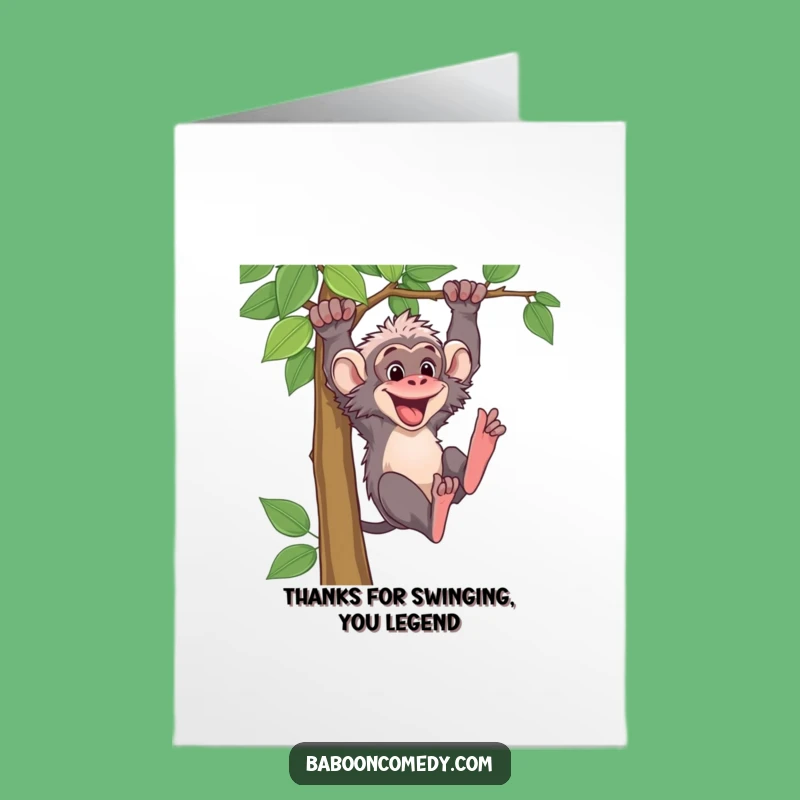 Free Printable Baboon Thank You Card: Grateful Vine Swing Downloadable Gift for Appreciation
