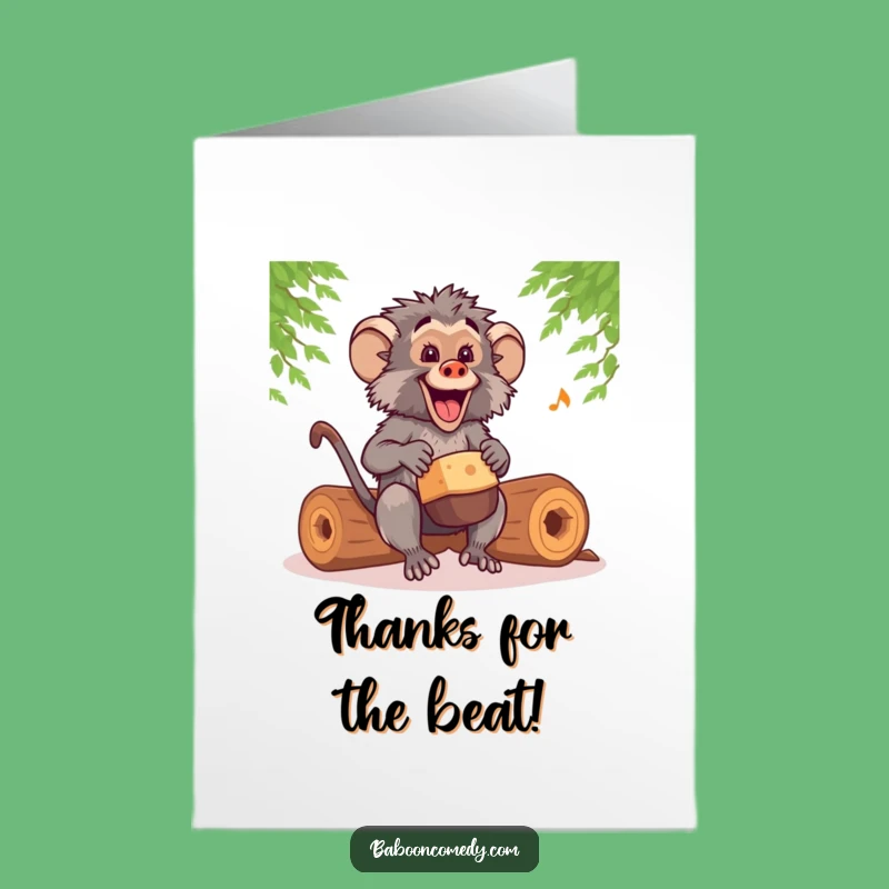 Free Printable Thank You Card: Baboon's Drumming Beat for Gratitude!