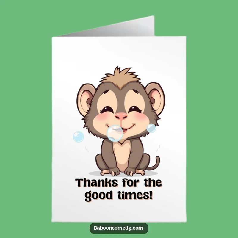 Free Printable Baboon Thank You Card: Funny Bubble Blowing, Downloadable Gift