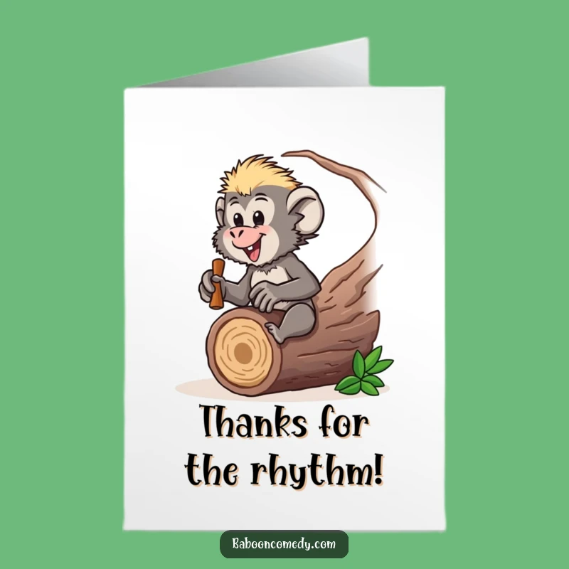 Free Printable Baboon Thank You Card: Funny Drumming Gratitude, Downloadable Gift