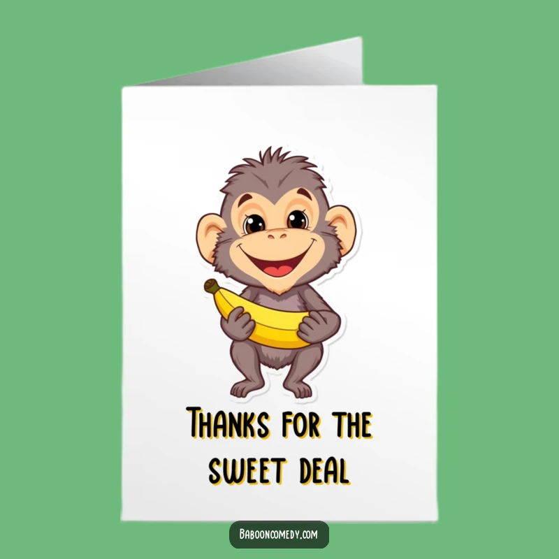 Free Printable Baboon Thank You Card: Banana Grin Downloadable Gift for Thanks