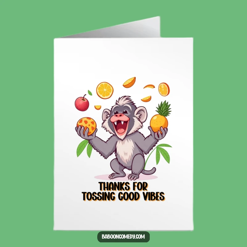 Free Printable Thank You Card: Kawaii Baboon Fruit Toss - Downloadable & Playful!
