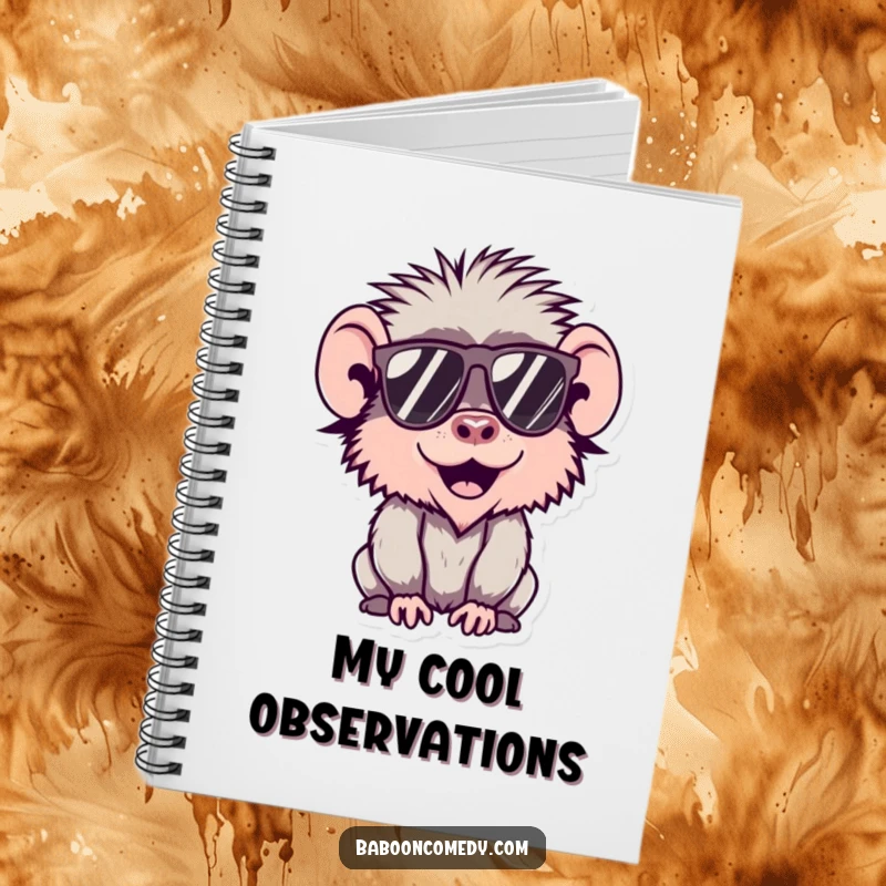 Funny Kawaii Baboon Notebook adorned with a cool baboon wearing sunglasses, ideal for journaling with a smile.