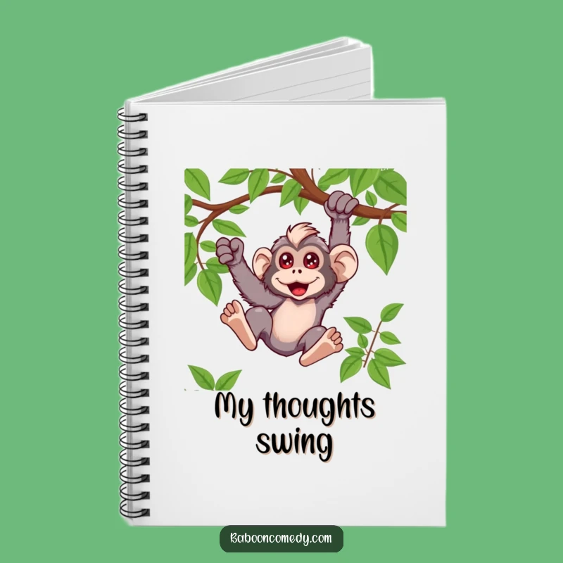 Funny Kawaii Baboon Swinging Notebook - Primate Adventure Journal