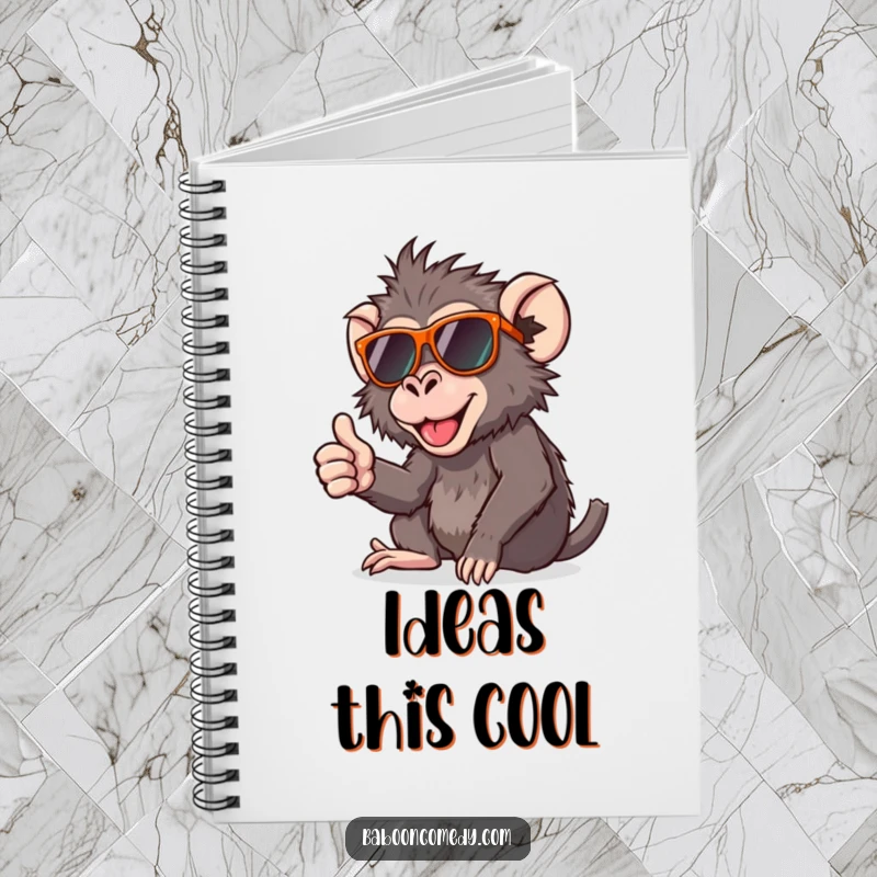 Funny notebook featuring a cool baboon in sunglasses giving a thumbs up, perfect for jotting down thoughts with style.