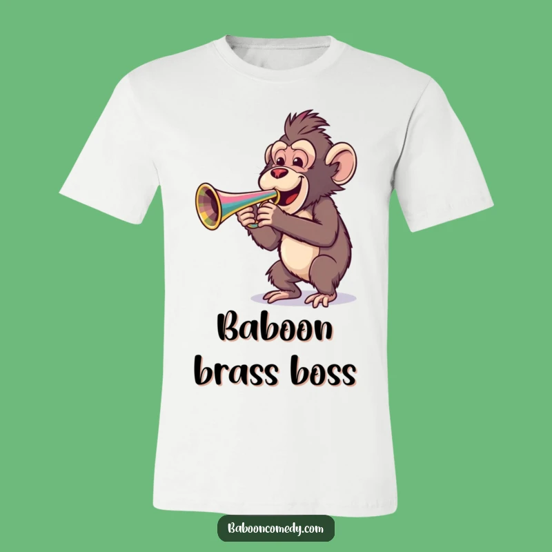 Funny Baboon Playing Trumpet T-Shirt - Cheerful Musician Tee, Perfect Funny Gift