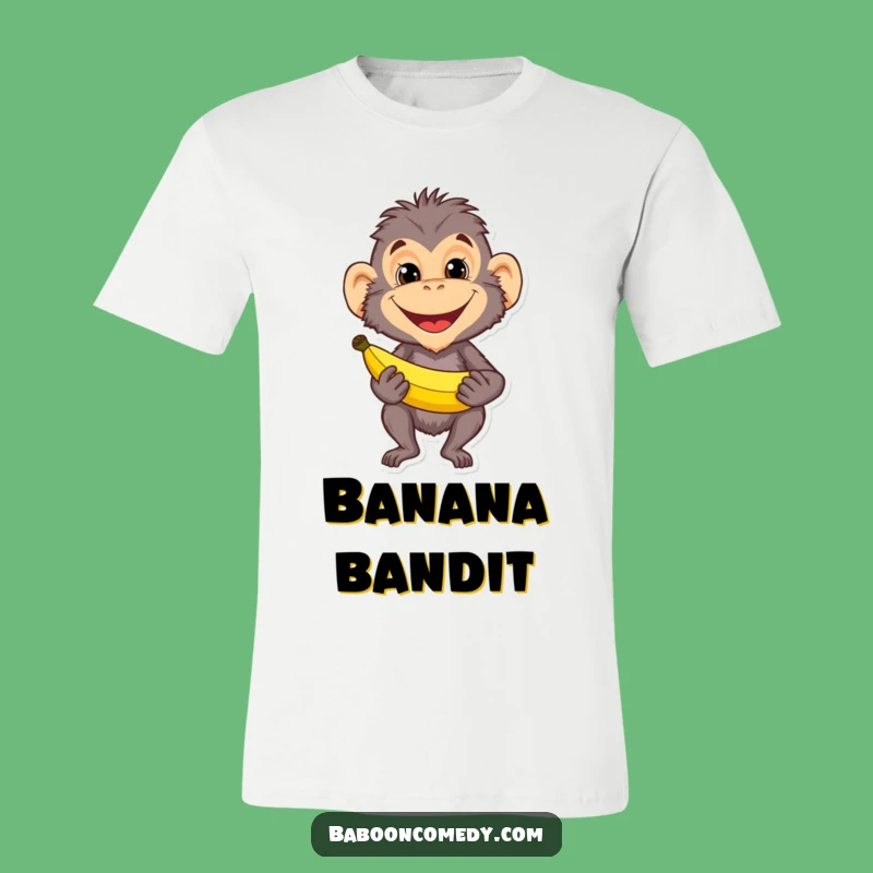 Funny Baboon Banana Grin T-Shirt: Primate Mischief Tee for Adults and Kids