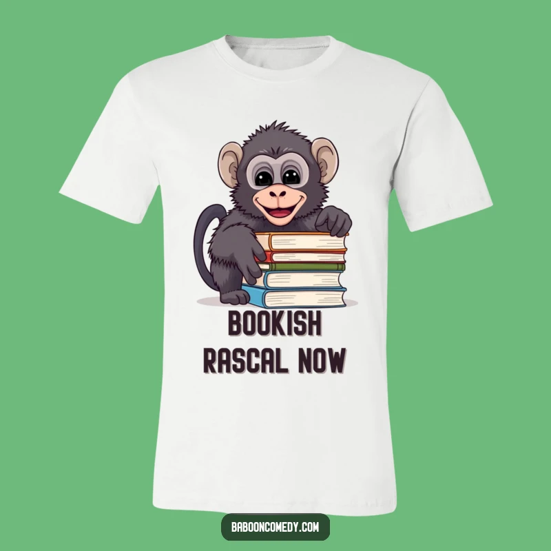 Funny Mischievous Baboon Book T-Shirt - Giggling Reader Baboon Tee, Great Funny Gift