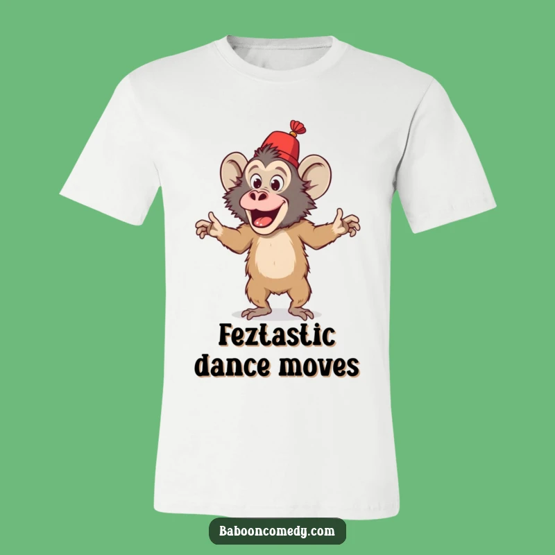 Funny Baboon Dancing with Fez T-Shirt - Comical Primate Party Tee