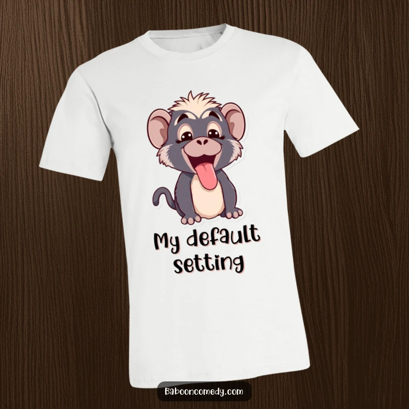Funny Kawaii baboon t-shirt, showcasing a cute baboon with a comical expression, sticking its tongue out in a playful manner.