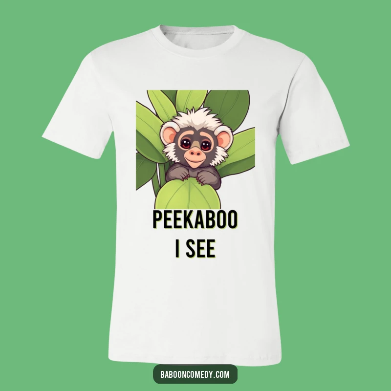 Funny Kawaii Baboon Plant Peeker T-Shirt - Sneaky Fun!