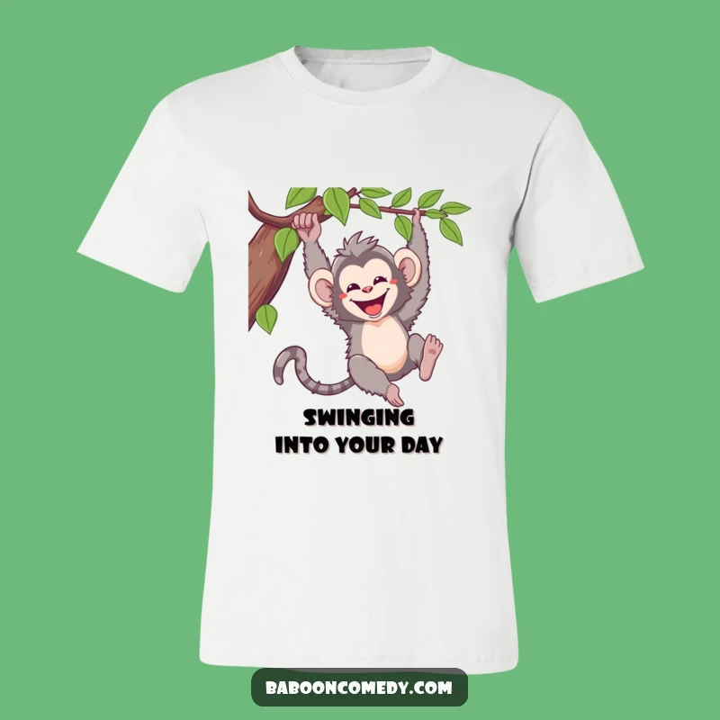 Funny Kawaii Baboon T-Shirt: Joyful Vine Swinging Primate Tee for Laughs