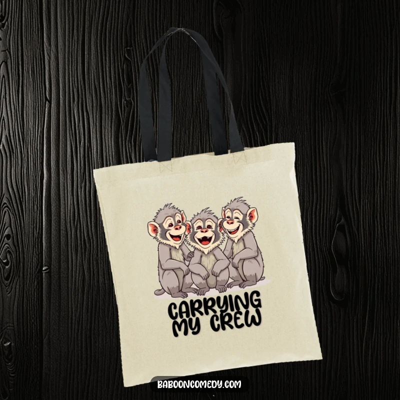 Funny Baboon Gathering Tote Bag: A group of baboons are chattering and laughing. A humorous and practical bag for carrying daily items.
