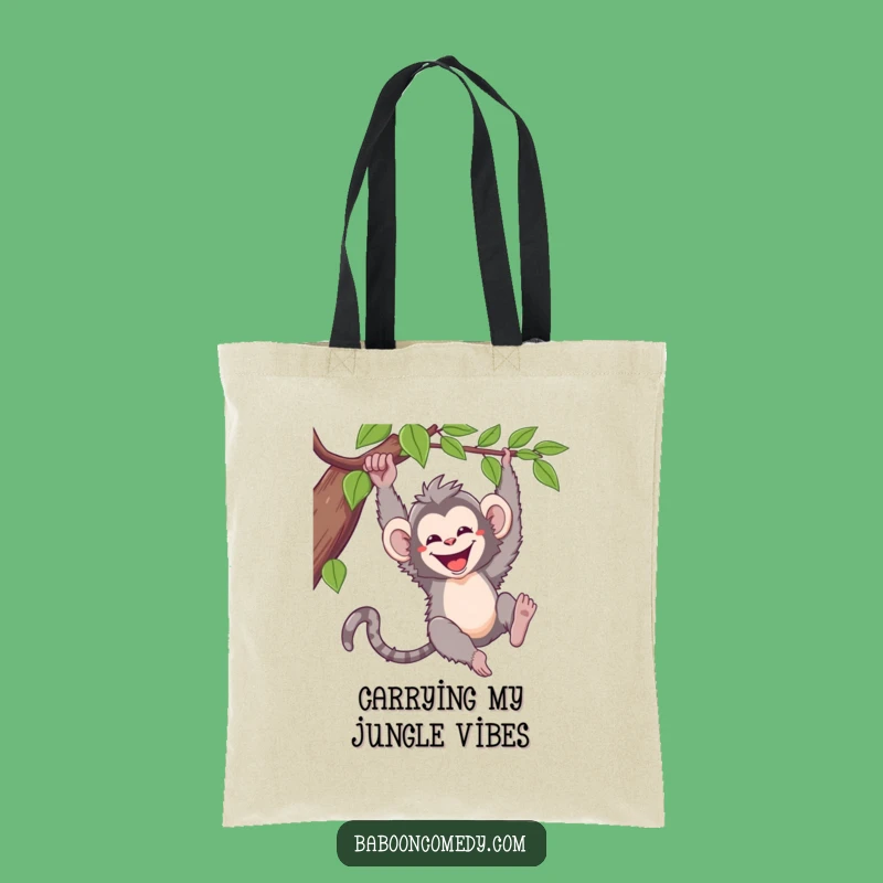 Funny Kawaii Baboon Tote Bag: Joyful Primate Vine Swinging Carry-All for Fun