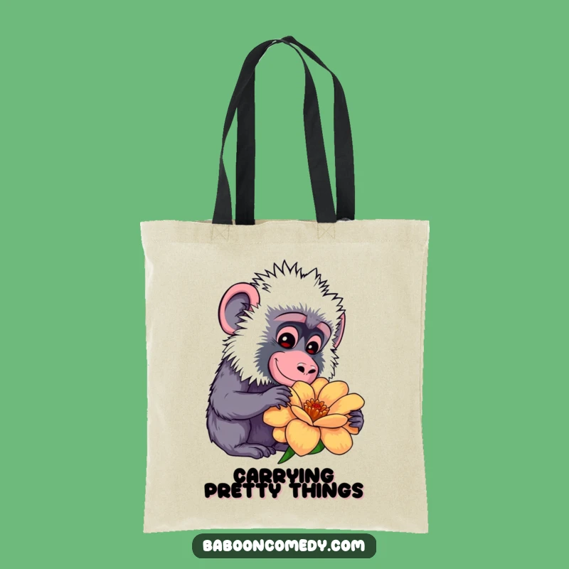Funny Kawaii Baboon Flower Tote Bag: Nature's Charm, Hilarious Carry-All