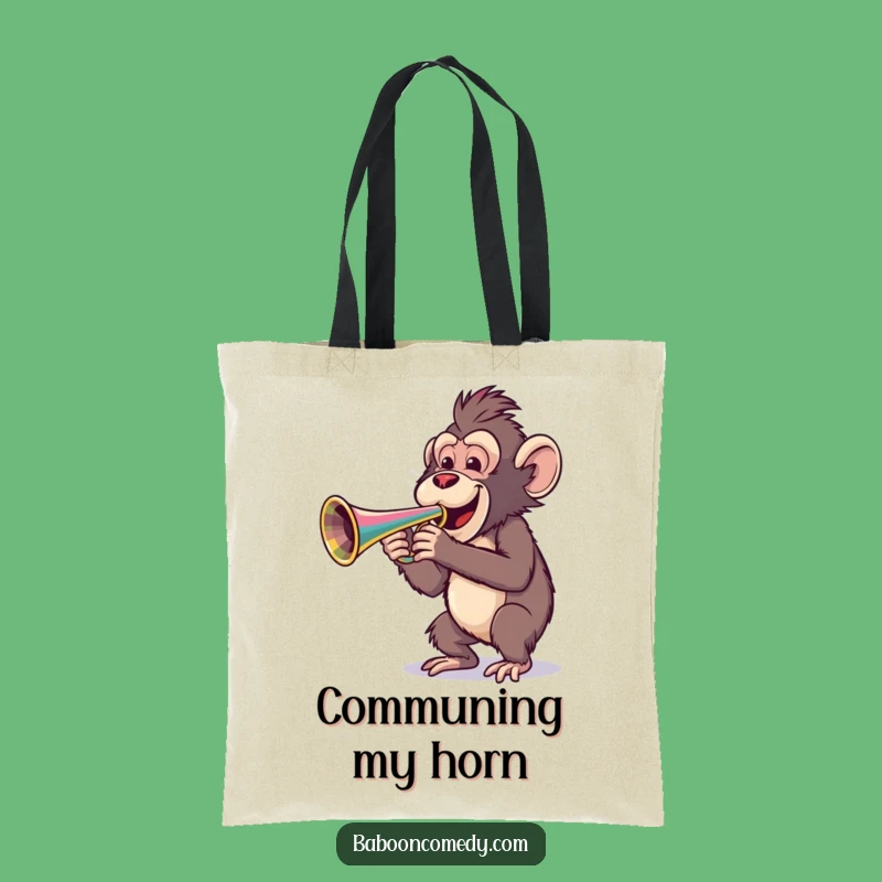 Funny Baboon Trumpet Tote Bag - Cheerful Musician Baboon Carry-all, Great Funny Gift