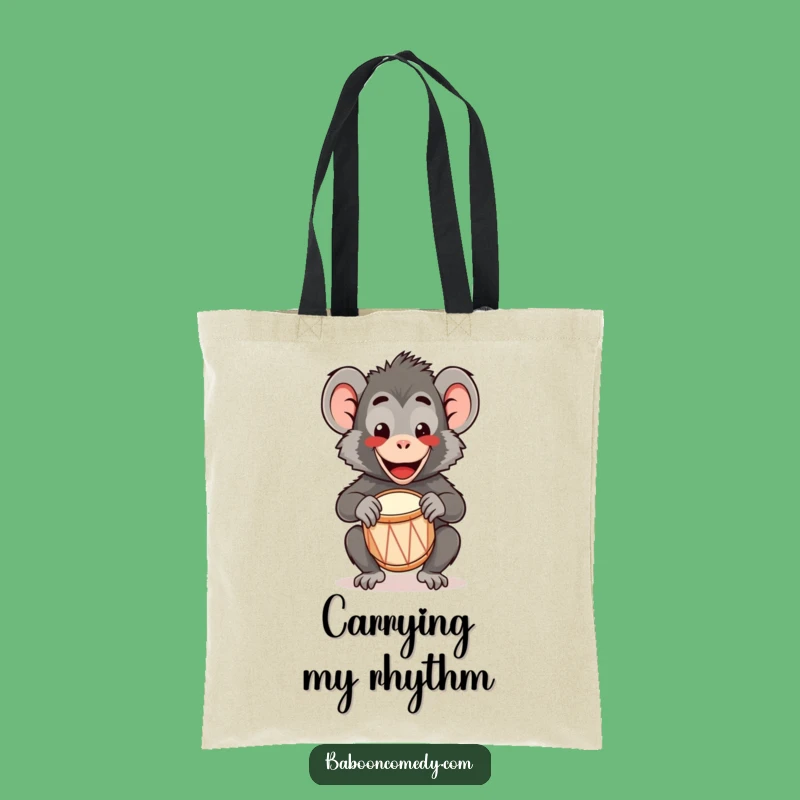 Funny Kawaii Baboon Drum Tote Bag: Carry Your Happy Rhythm