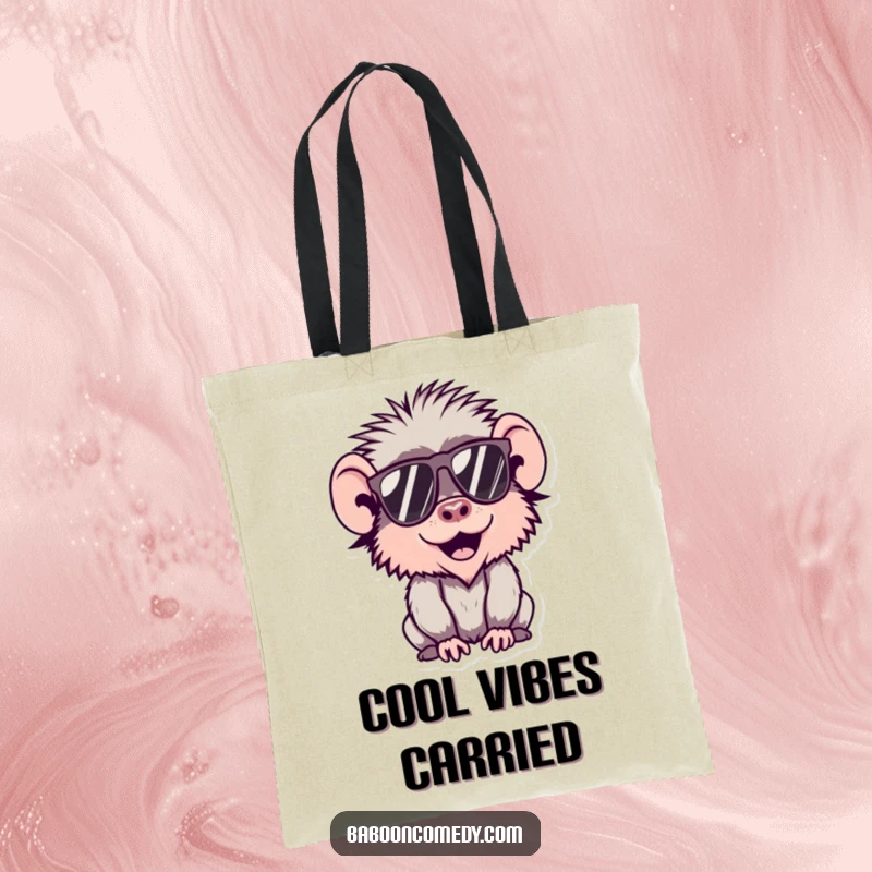 Funny Kawaii Baboon Tote Bag featuring a cool baboon wearing sunglasses, perfect for stylish, humorous shopping.